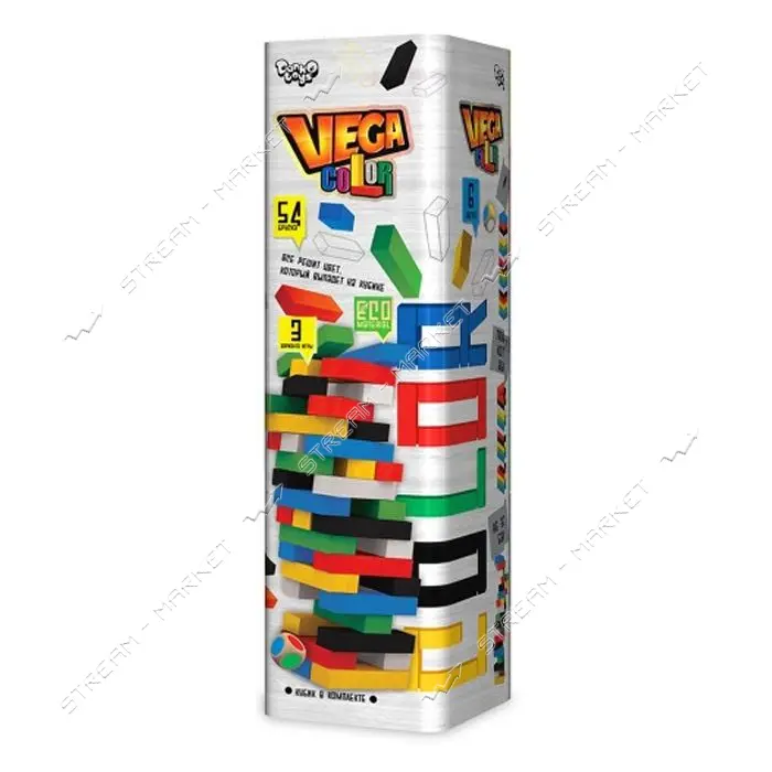 Игра настольная Дженга Vega Color GVC-01 100х100х300мм 54 бруска