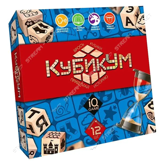 Игра настольная КубикУм G-KU-01 кубики-12 фишки 100 карточка-органайзер 1шт пес.часы 1шт            