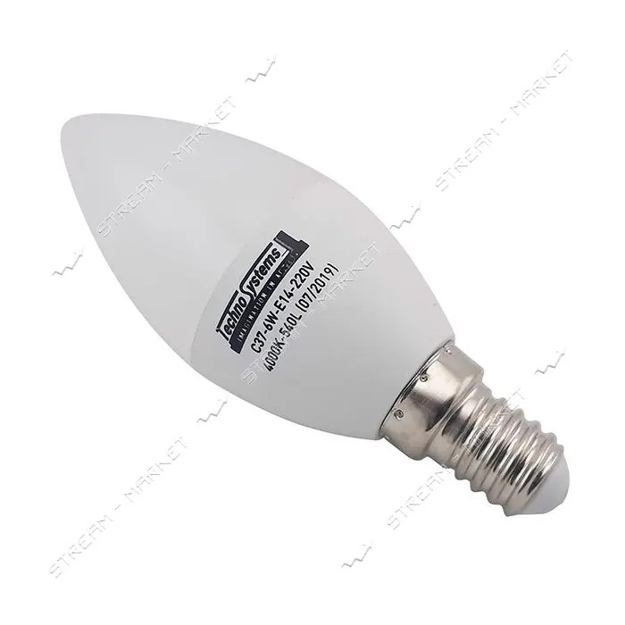 Лампа светодиодная Techno Systems LED Bulb-C37-6W-E14-220V-4000K-540L ICCD свечка                   