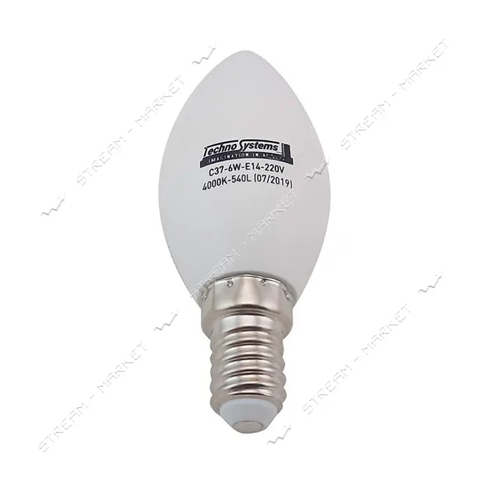 Лампа светодиодная Techno Systems LED Bulb-C37-6W-E14-220V-4000K-540L ICCD свечка                   