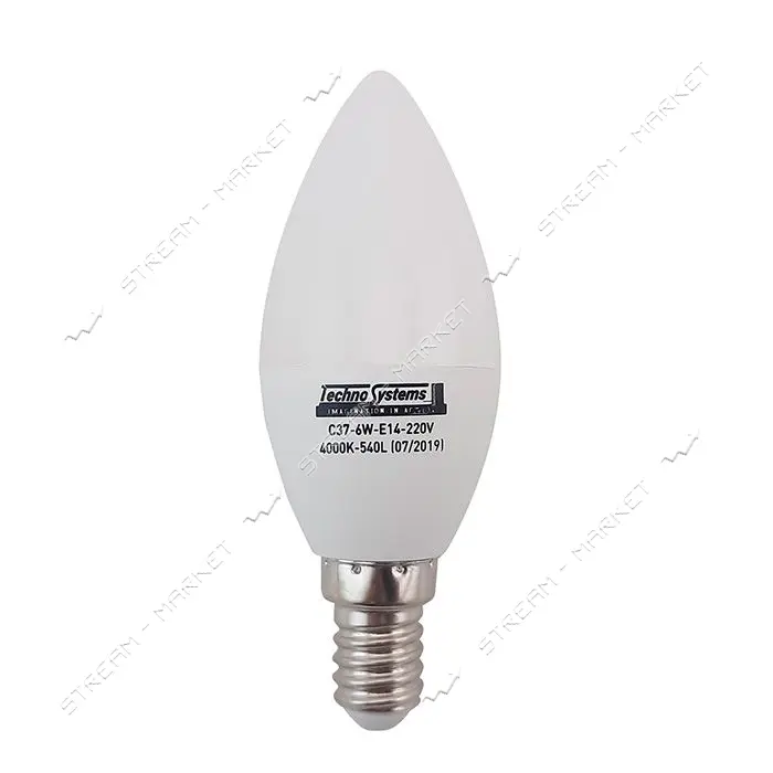Лампа светодиодная Techno Systems LED Bulb-C37-6W-E14-220V-4000K-540L ICCD свечка                   