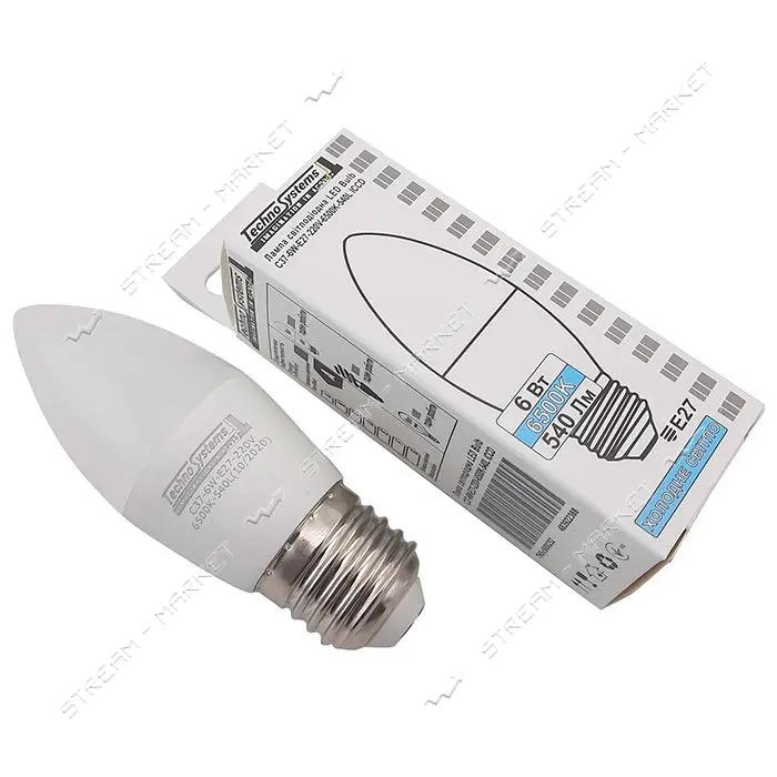 Лампа светодиодная Techno Systems LED Bulb-C37-6W-E27-220V-6500K-540L ICCD свечка