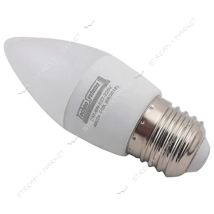 Лампа светодиодная Techno Systems LED Bulb-C37-6W-E27-220V-4000K-540L ICCD свечка                   