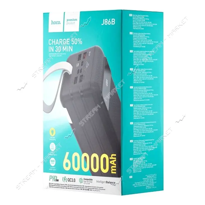 Портативное зарядное устройство Hoco J86B 4USB 60000mAh черное