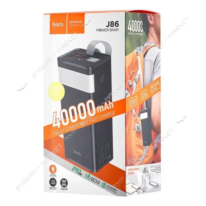 Портативное зарядное устройство Hoco J86 4USB 40000mAh черное