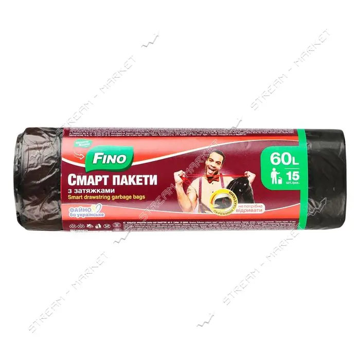 Пакеты для мусора Fino крепкие с затяжкой 60л 15шт                                                  