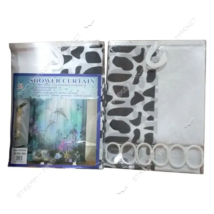 Штора для ванной комнаты SHOWER CURTAIN с водоотталкивающей пропиткой 180x180см черно-белая