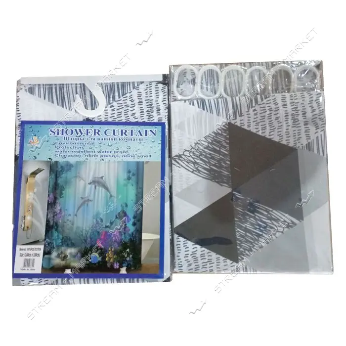 Штора для ванной комнаты SHOWER CURTAIN с водоотталкивающей пропиткой 180x180см черно-белая