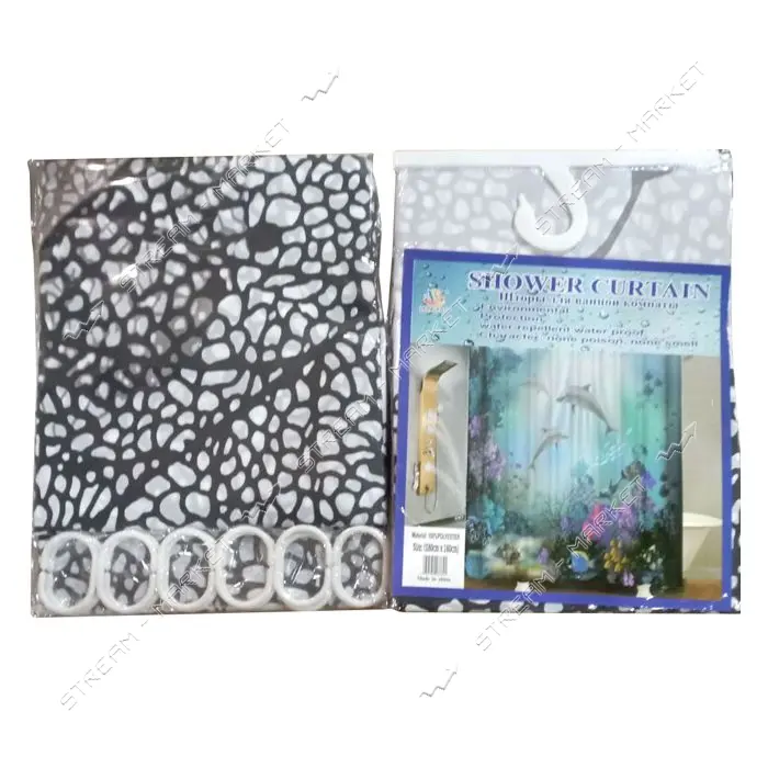 Штора для ванной комнаты SHOWER CURTAIN с водоотталкивающей пропиткой 180x180см черно-белая