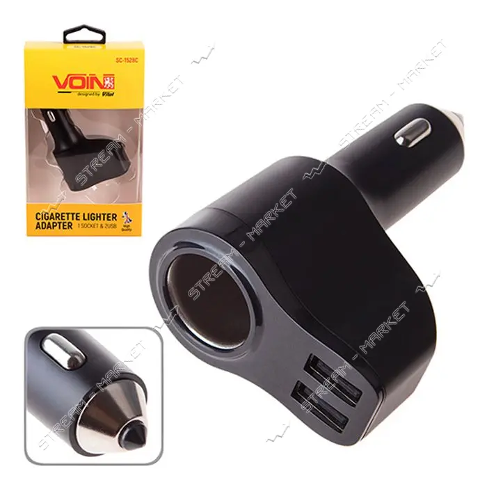 Разветвитель прикуривателя Voin SC-1528С 1 выход плюс 2USB 2400mA 12/24V                            