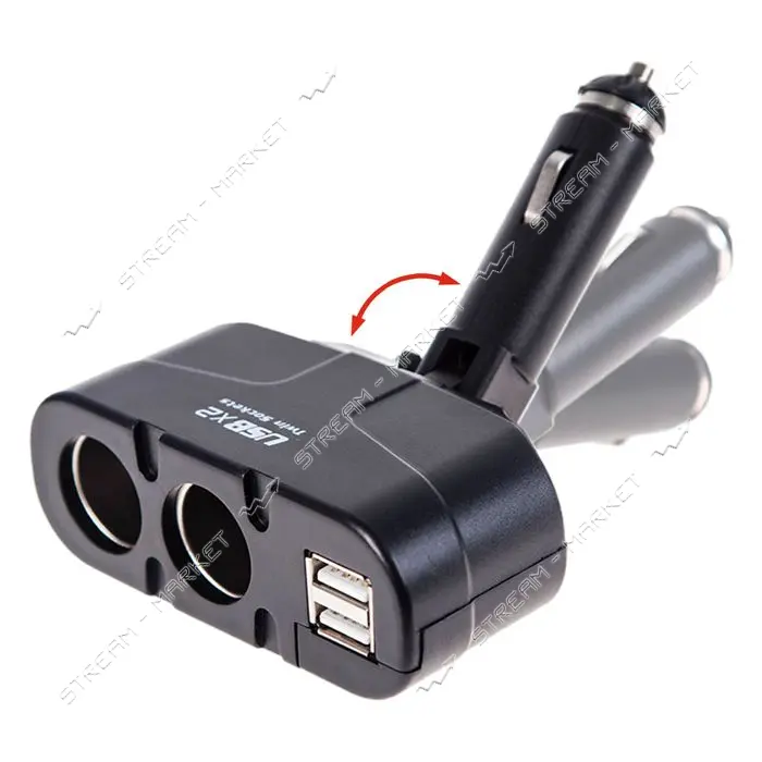 Разветвитель прикуривателя Voin WF-0668/003 2 выхода плюс 2USB 1500mA/предохранитель изм угол