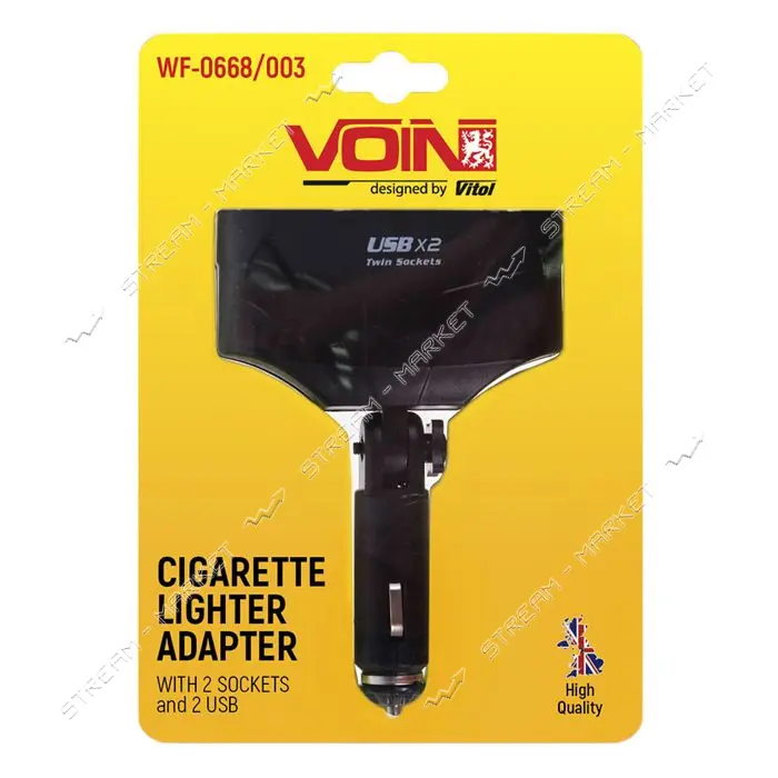 Разветвитель прикуривателя Voin WF-0668/003 2 выхода плюс 2USB 1500mA/предохранитель изм угол