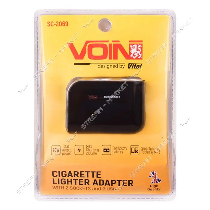 Разветвитель прикуривателя Voin SC-2069 2 выхода плюс 2USB 2100mA 12/24V                            