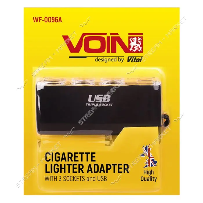 Разветвитель прикуривателя Voin WF-0096A 3 выхода плюс 1USB 600mA провод предохранитель             