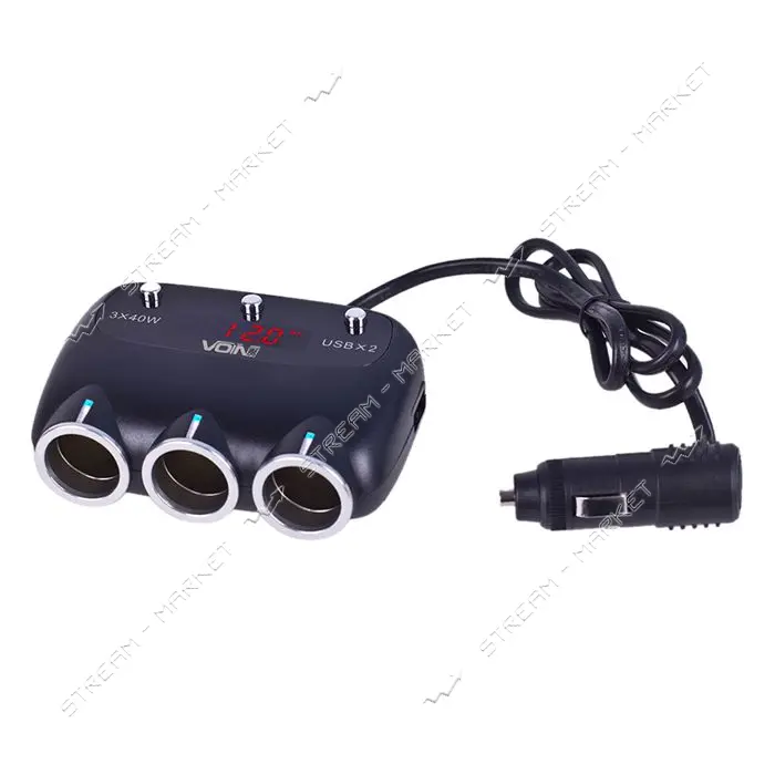Разветвитель прикуривателя Voin SC-3003 3 выхода плюс 2USB 2400 mA 12/24V