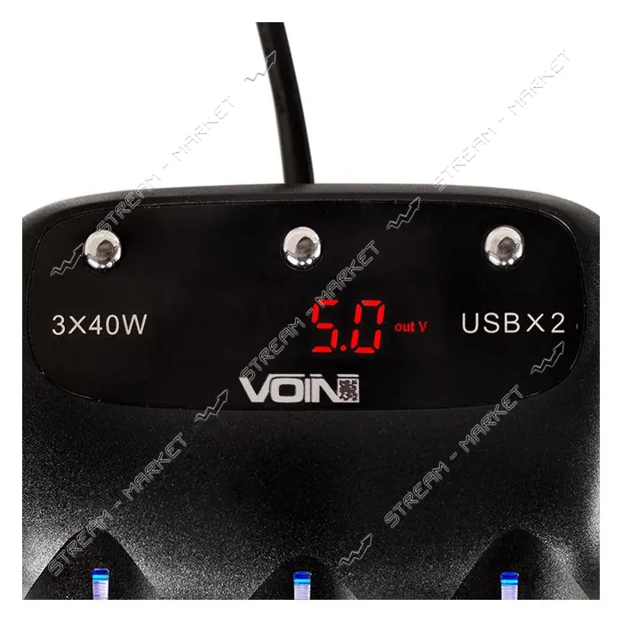 Разветвитель прикуривателя Voin SC-3003 3 выхода плюс 2USB 2400 mA 12/24V
