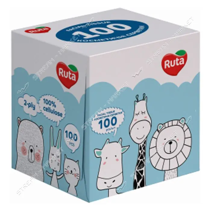 Салфетки косметические Ruta Kids куб 2 слоя 100 листов                                              
