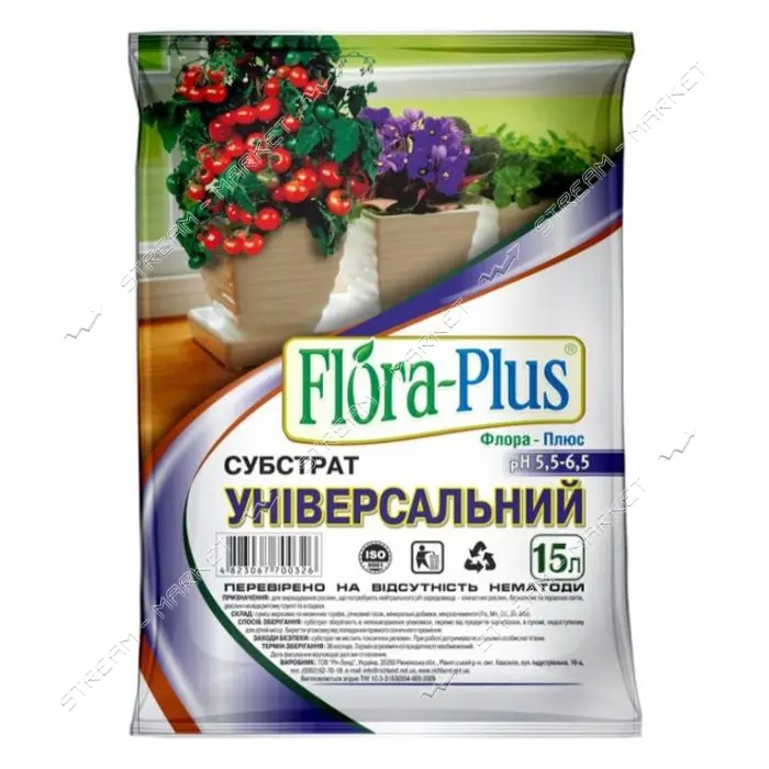 Торфосмесь грунт Flora Plus универсальная 15л для рассады комнатных и садовых растений