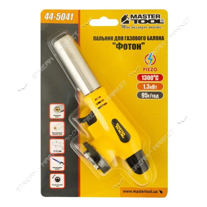 Горелка для газового баллона Mastertool 44-5041 с пьезоподжигом Фотон 1300 C