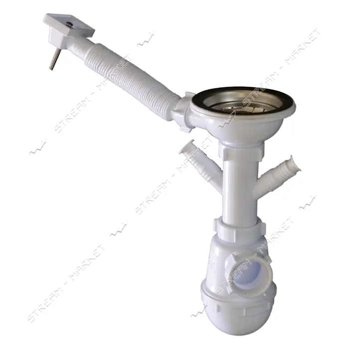 Сифон Extra Plast МЕ2С-40 3-1/2"x40 с резьб.выпуск.стиралка посудом. с прямоугл. гибким переливом   