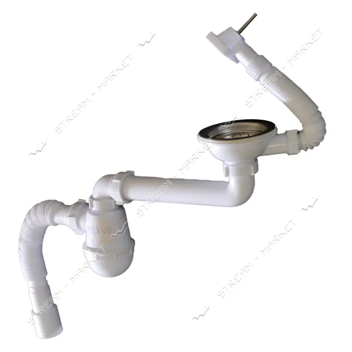 Сифон Extra Plast МЕУ-50 3-1/2"x40 с резьб.выпуск.со смещен.прямоугл.перел. и гофротрубк. 40x40/50