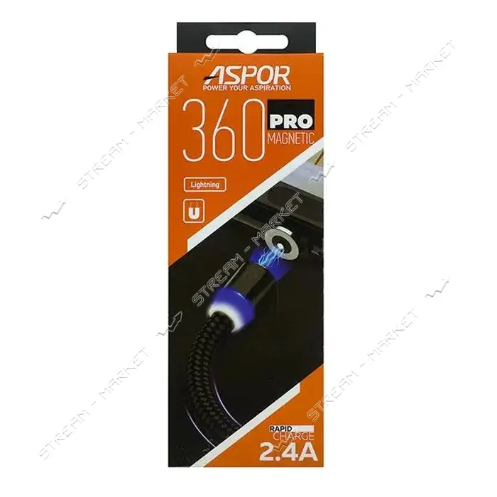 Магнитный кабель Aspor 360 Pro Lightning 1м черный                                                  