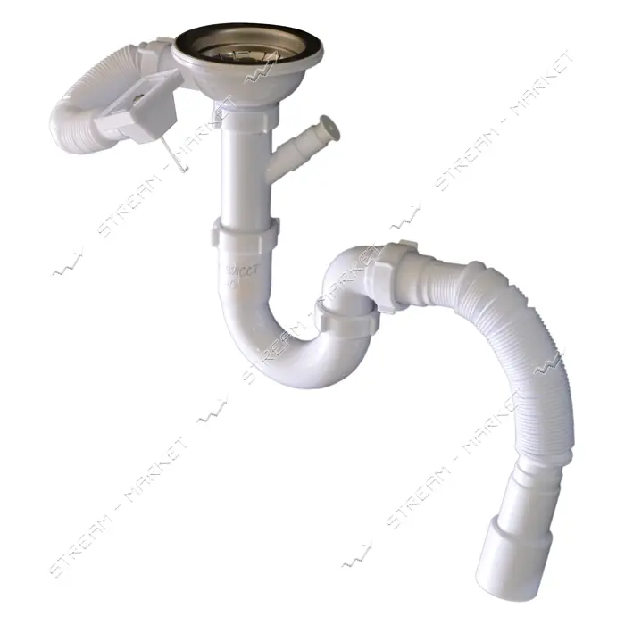 Сифон Extra Plast МЕВПУЖСТ-40 3-1/2"x40 с резьб.вып.прямоточ.стирал с перел. с гофротрубк.40x40/50