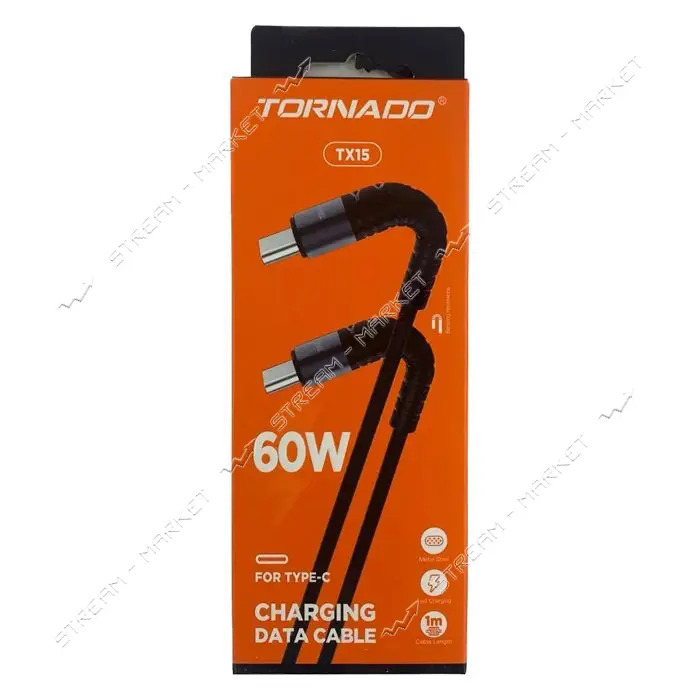 Кабель Tornado Type-C  TX15 Nylon Type-C to Type-C 60W 1м белый                                     