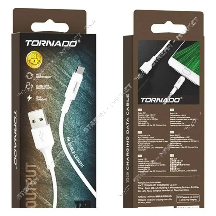Кабель Tornado Micro USB TX8 2.4A 1м белый                                                          