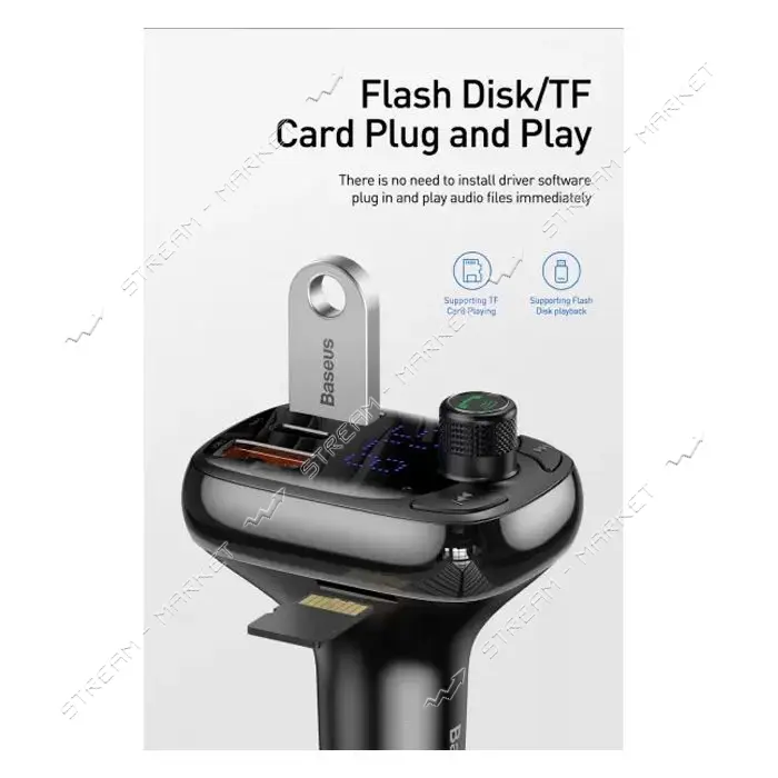 FM-трансмиттер Baseus T typed S-13 wireless MP3 car charger PPS Quick Charger-EU черный             