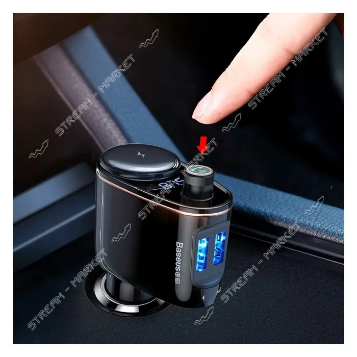 FM-трансмиттер Baseus Locomotive Bluetooth MP3 2USB 2.4A плюс 1A черный