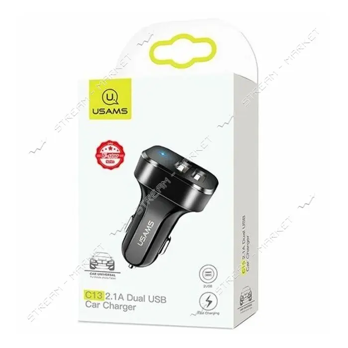Автомобильное зарядное устройство Usams CC087 2.1A 2USB черное                                      