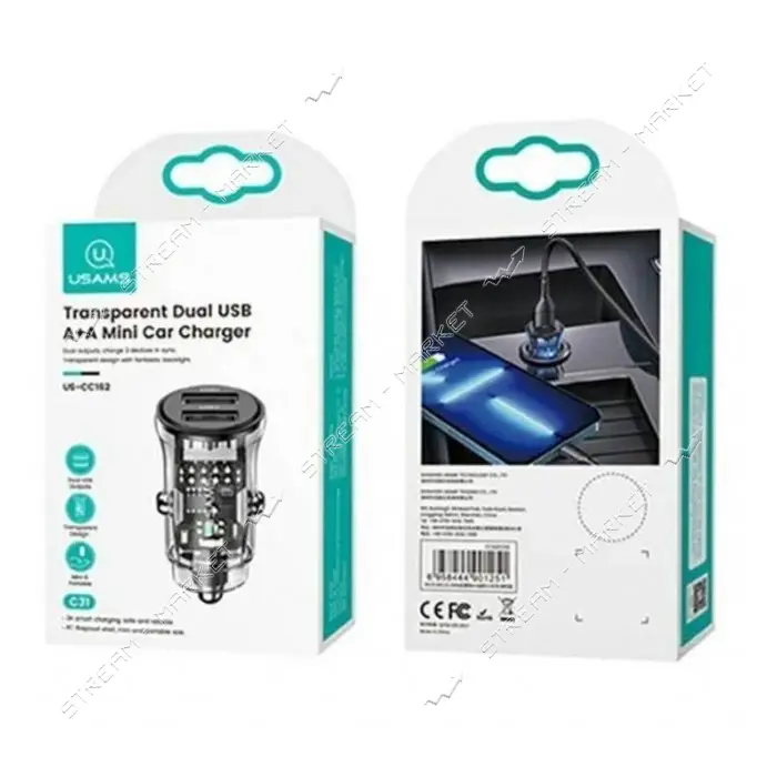 Автомобильное зарядное устройство Usams CC162 C31 15W 2USB черное
