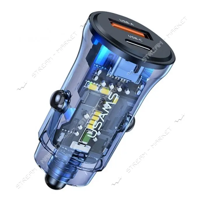Автомобильное зарядное устройство Usams CC164 C32 30W 1USB-А плюс 1USB-С синее