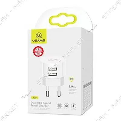 Сетевое зарядное устройство Usams CC080 T20 2.1A 2USB белое                                         