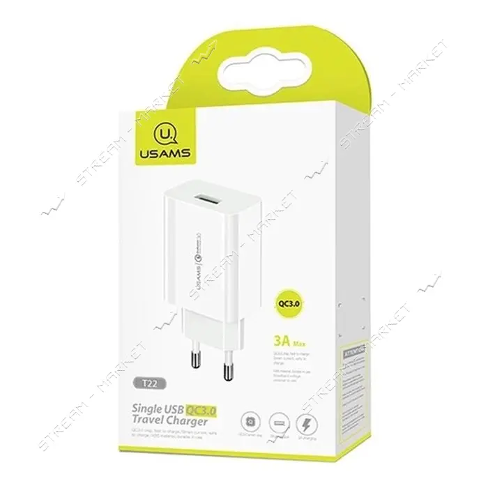 Сетевое зарядное устройство Usams CC083 T22 3A 1USB белое                                           