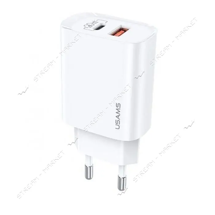 Сетевое зарядное устройство Usams CC121 T35 20W USB Type-C плюс USB Type-A белое                    