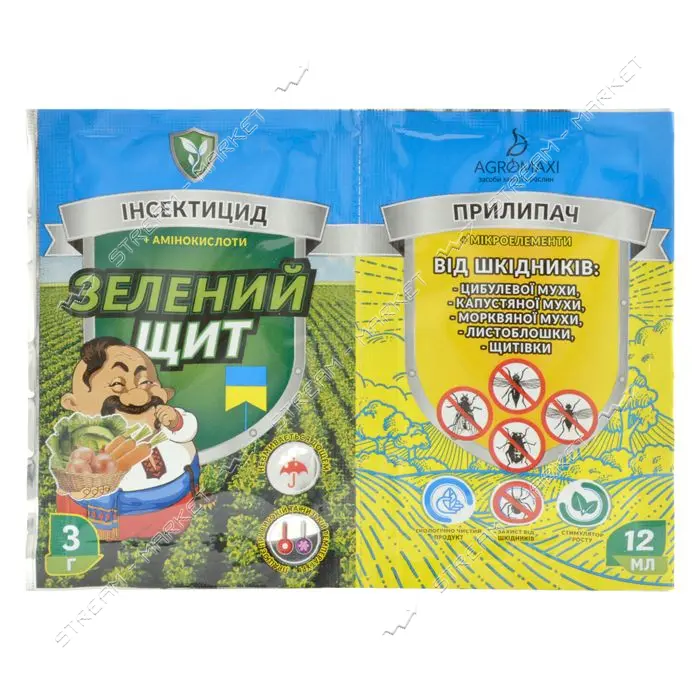 Зеленый щит Агромакси от вредителей луковой морковной капустной мухи плюс прилипатель 3г плюс 10мл