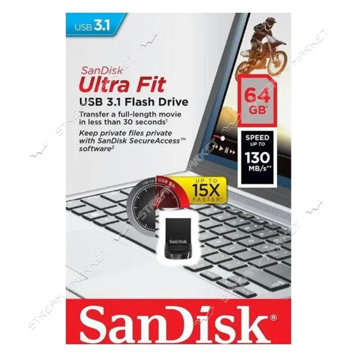 Флешка SanDisk Ultra Fit 64GB USB 3.1 черная
