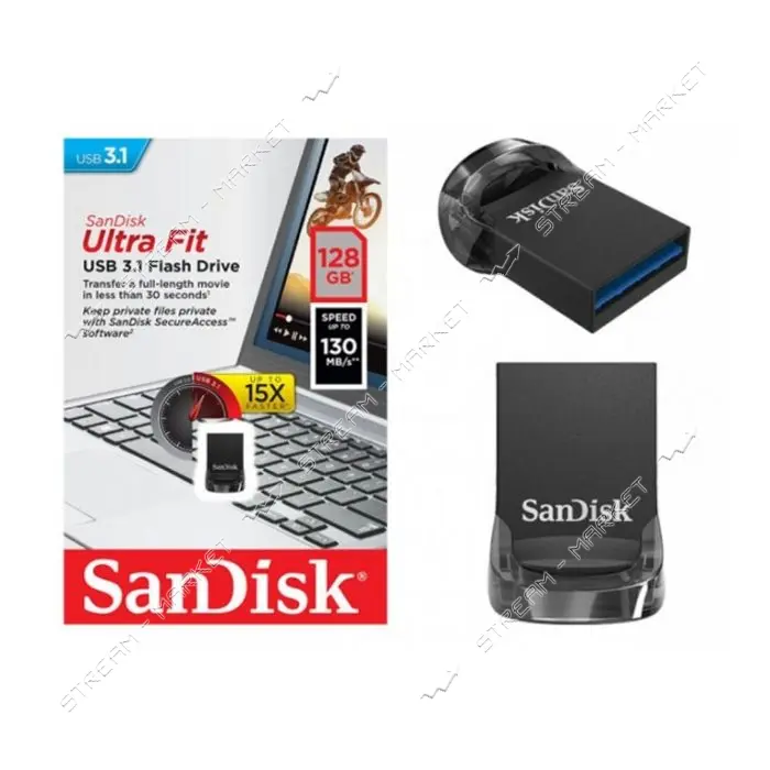 Флешка SanDisk Ultra Fit 128GB USB 3.1 черная