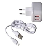 KONI strong сетевое зарядное устройство  KS74L, 2.4A, 2USB+USB Lightning, цвет белый                