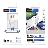 KONI strong сетевое зарядное устройство  KS74L, 2.4A, 2USB+USB Lightning, цвет белый                