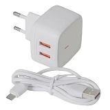 KONI strong сетевое зарядное устройство KS74M, 2.4A, 2USB+USB charger for micro, цвет белый