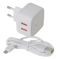 KONI strong сетевое зарядное устройство KS74M, 2.4A, 2USB+USB charger for micro, цвет белый