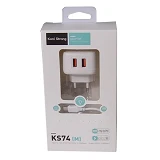 KONI strong сетевое зарядное устройство KS74M, 2.4A, 2USB+USB charger for micro, цвет белый