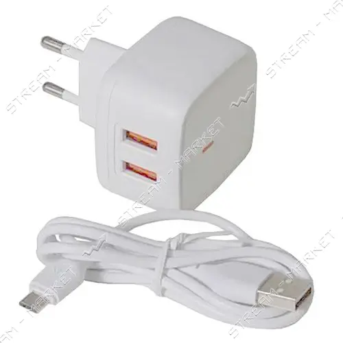 KONI strong сетевое зарядное устройство KS74M, 2.4A, 2USB+USB charger for micro, цвет белый