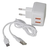 KONI strong сетевое зарядное устройство  KS74T, 2.4A, 2USB+USB charger for Type C,цвет белый        