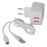 KONI strong сетевое зарядное устройство KS74T, 2.4A, 2USB+USB charger for Type C,цвет белый