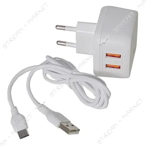 KONI strong сетевое зарядное устройство  KS74T, 2.4A, 2USB+USB charger for Type C,цвет белый        