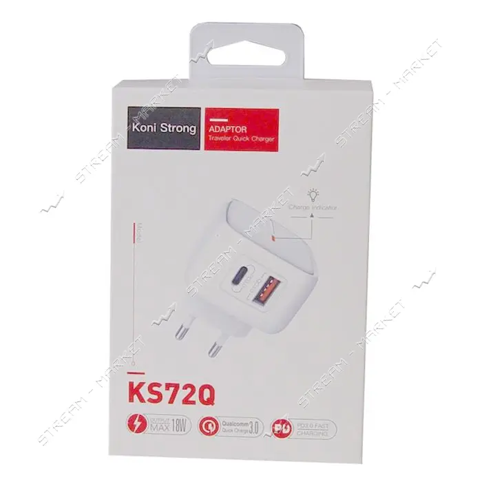 Сетевое зарядное устройство Koni strong KS72Q 2.1A 2USB белое                                       